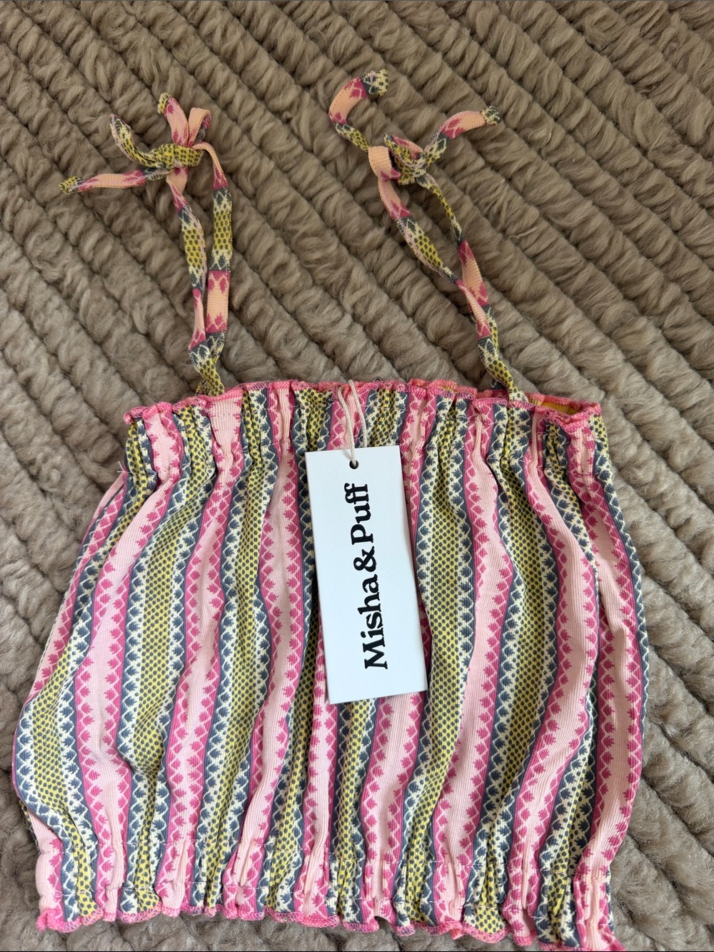 Misha And Puff Pink Yellow Gray Striped Girls Smocked Tank Top